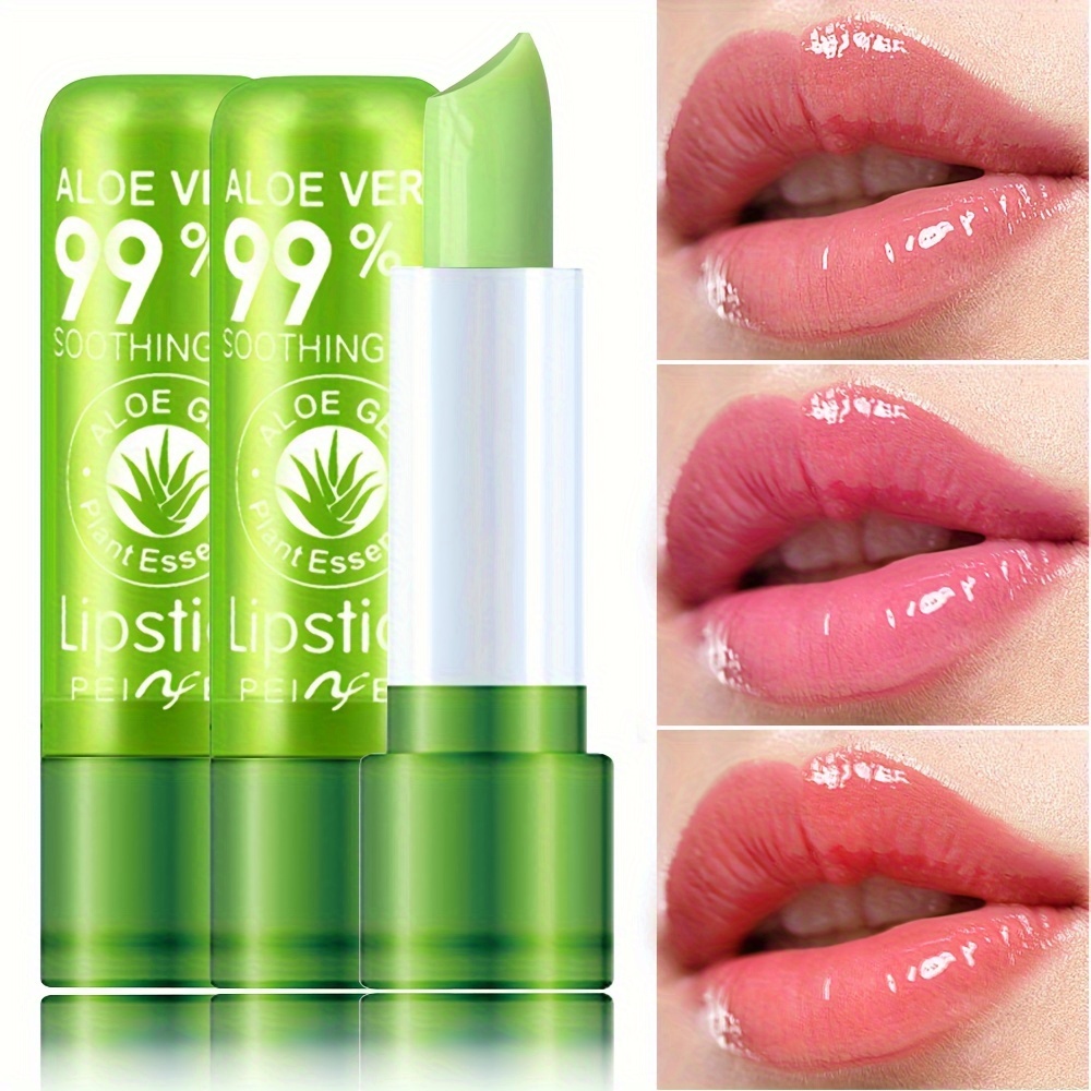 3pcs Aloe Vera Hydrating Color-Changing Lip Balm Daily Lip Care Tool Autumn  and Winter Hydrating Temperature-Changing Lip Lipstick