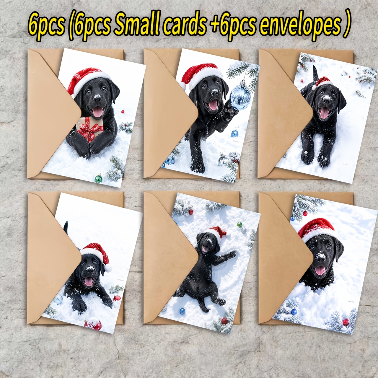 TEMU 6pcs (6pcs Greeting Cards And 6pcs Envelopes) Newzeli Design Labrador Dog Theme Greeting Card Set, Christmas Holiday Theme, Suitable For ,