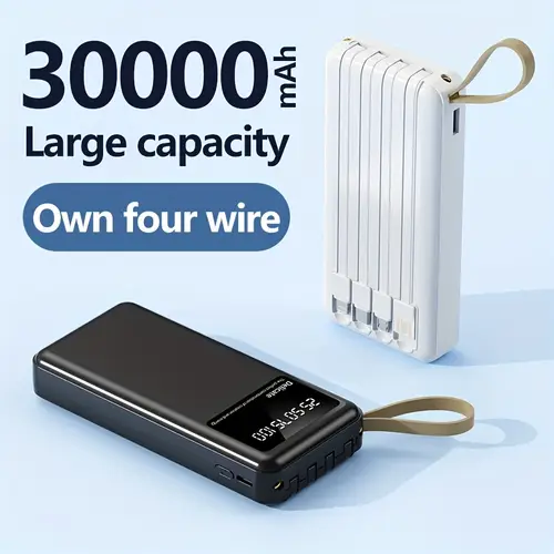 30000mah large capacity portable mobile power bank with type c usb data cable suitable for super fast charging of models of android phones digital electronic products outdoor portable emergency power backup battery pack