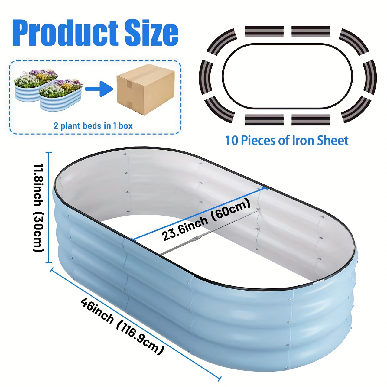 TEMU 2pcs 46x23x11inch Raised Garden Bed Outdoor, Oval Metal Planter Box For Planting Plants Vegetables