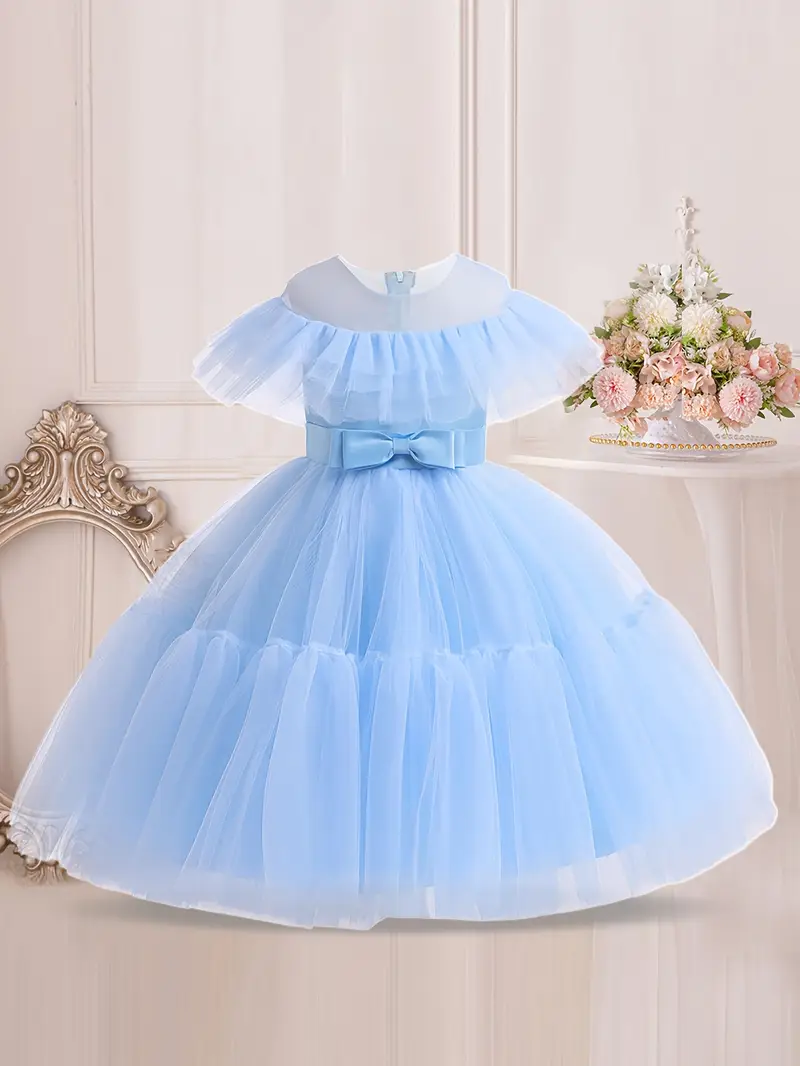 elegant blue tulle dress little girls sleeveless bow - Temu Oman elegant blue tulle dress little girls sleeveless bow - Temu Oman