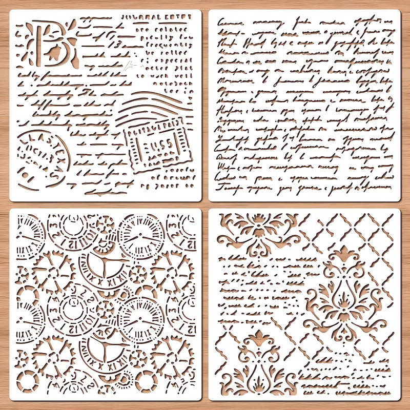E-shop Ein Set aus 4 Vintage-Serie-Vorlagenkits, wiederverwendbare florale und Schrift-Hintergrundvorlagen für 19,99 cm Umschläge,