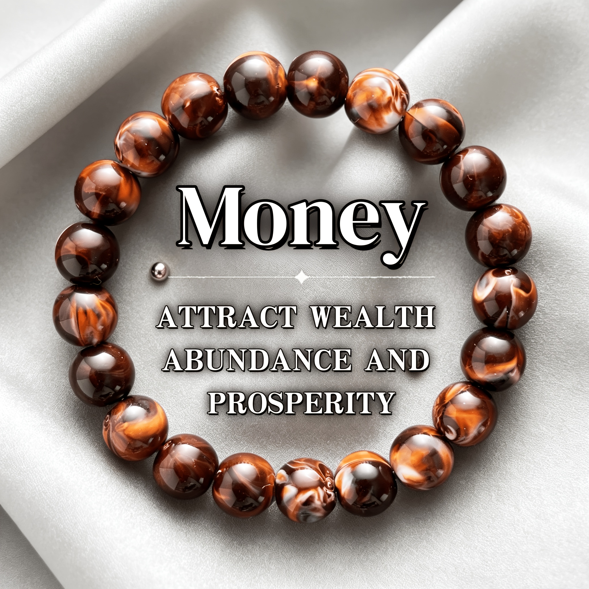 TEMU 10mm Swirl Pattern Natural Resin Fossil Bracelet With Lightweight Elastic Extension Band, Symbolizing Good Luck, Wealth , And , Ideal Gift For