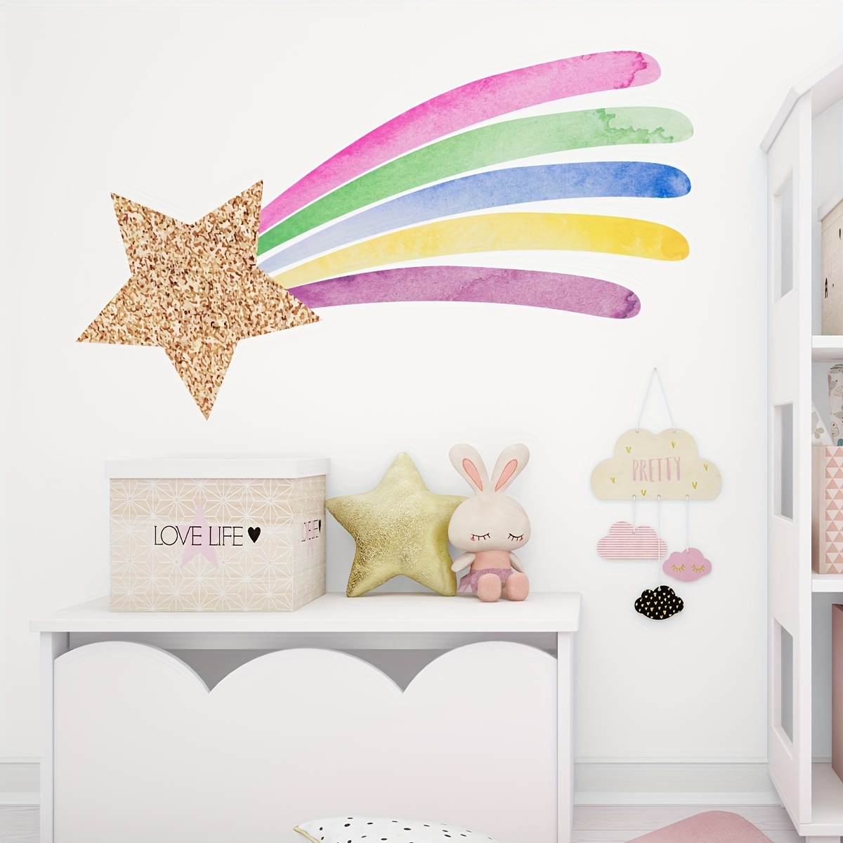 Image of 1pc Brup Star Rainbow Wall Decal - Self-adhesive, Removable Pvc Sticker For Living Room, Bedroom, Entryway - Semi-matte, Single Use, 15.7x23.6 Inches