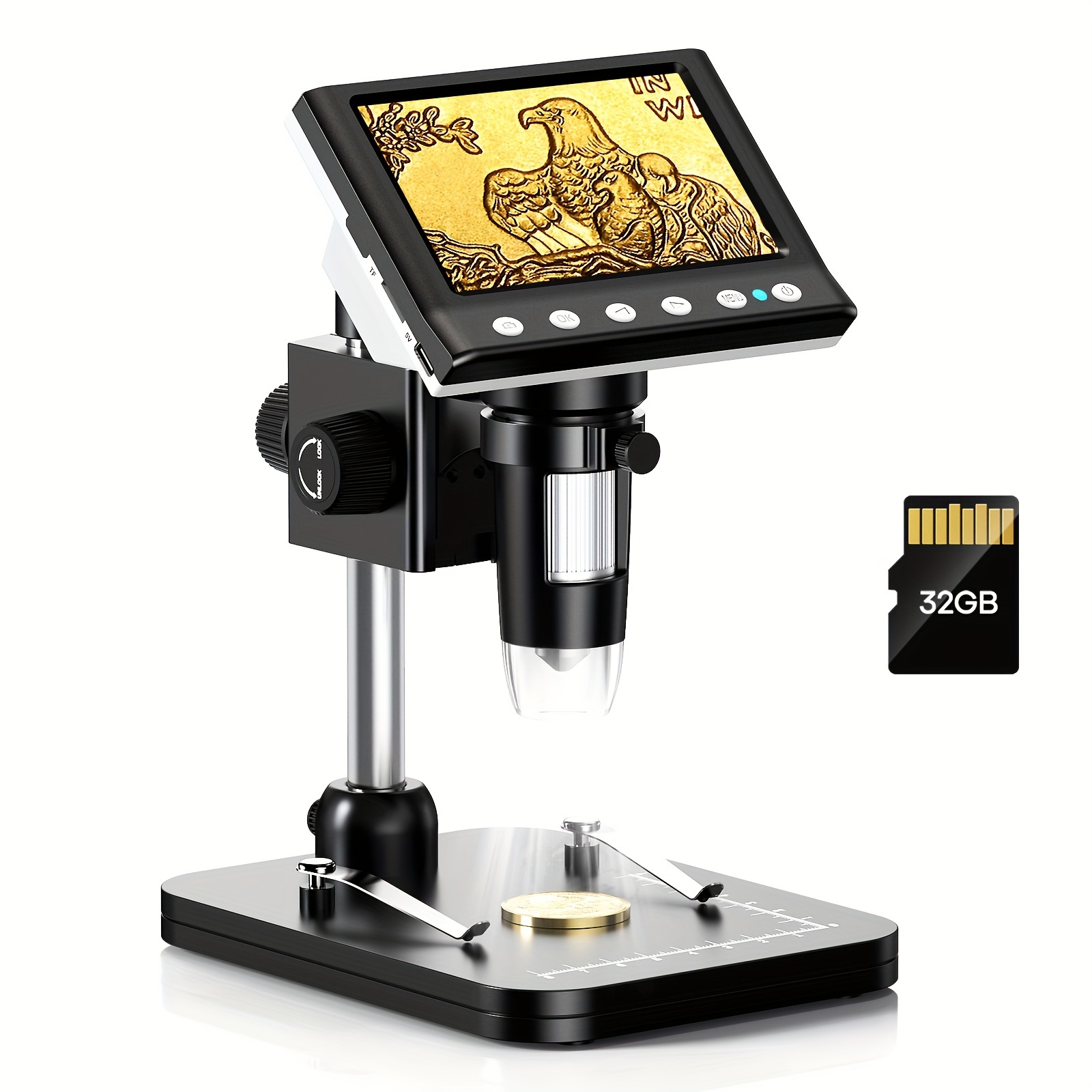 

4.3'' Ips Lcd Digital Microscope 1000x Magnification Microscope For Adults, Coin Collection Supplies With 8 Adjustable Leds, Windows Compatible