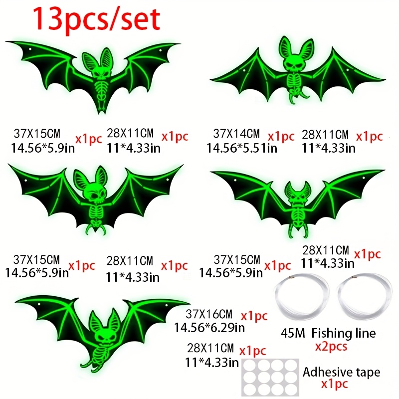 TEMU 13pcs/set, Halloween Hanging Bats Decorations, Bright Bat Wall Decor, 3d Plastic Outdoor Illuminated Flying Bats, Halloween Arrangement, Holiday