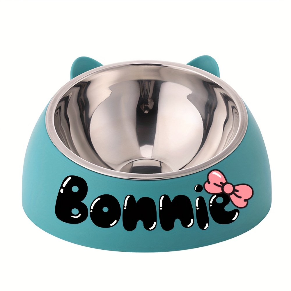 TEMU Personalized Cute Cat And Dog Bowl, Custom High Quality Stainless Steel Pet Bowl, Tilt Pet Bowl For Neck Protection, Nice Gift For Pets