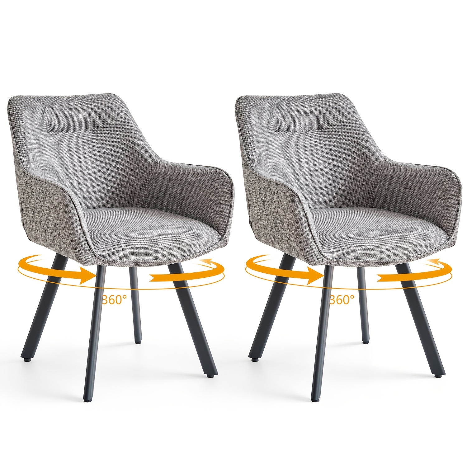 Image of Egoonm Set Of 2 Dining Chairs Swivel Armchairs Linen Fabric Thick Padded Upholstered Seat With Metal Legs Rotatable Lounge Tub Chairs For Home Kitchen, Office Reception, Restaurant
