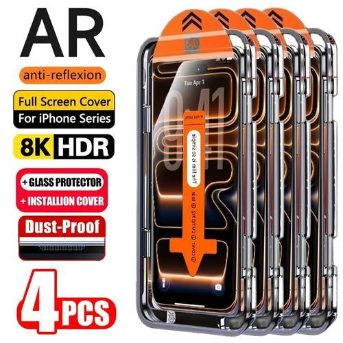 4pcs full coverage tempered glass screen protector for iphone 17 16 15 14 13 12 pro pro max 17 pro 15 pro plus mini x xr xs 7 8 3 ultra hd tempered glass film 9h hardness anti scratch anti fingerprint case friendly