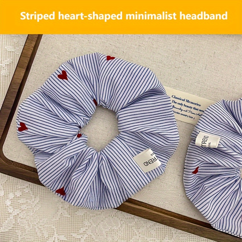 

Striped Heart-shaped Sweet Style Fabric Hair Ring - Elastic Large Intestine Hair Tie For 14+ With Color Matching Print, Single Piece