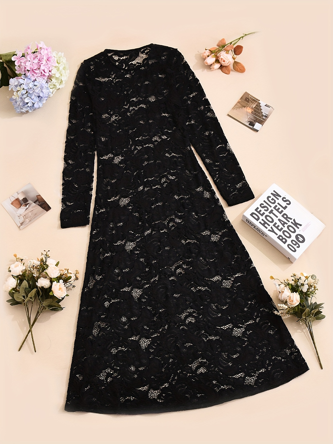 womens elegant lace semi sheer dress suitable winter long - Temu Ireland