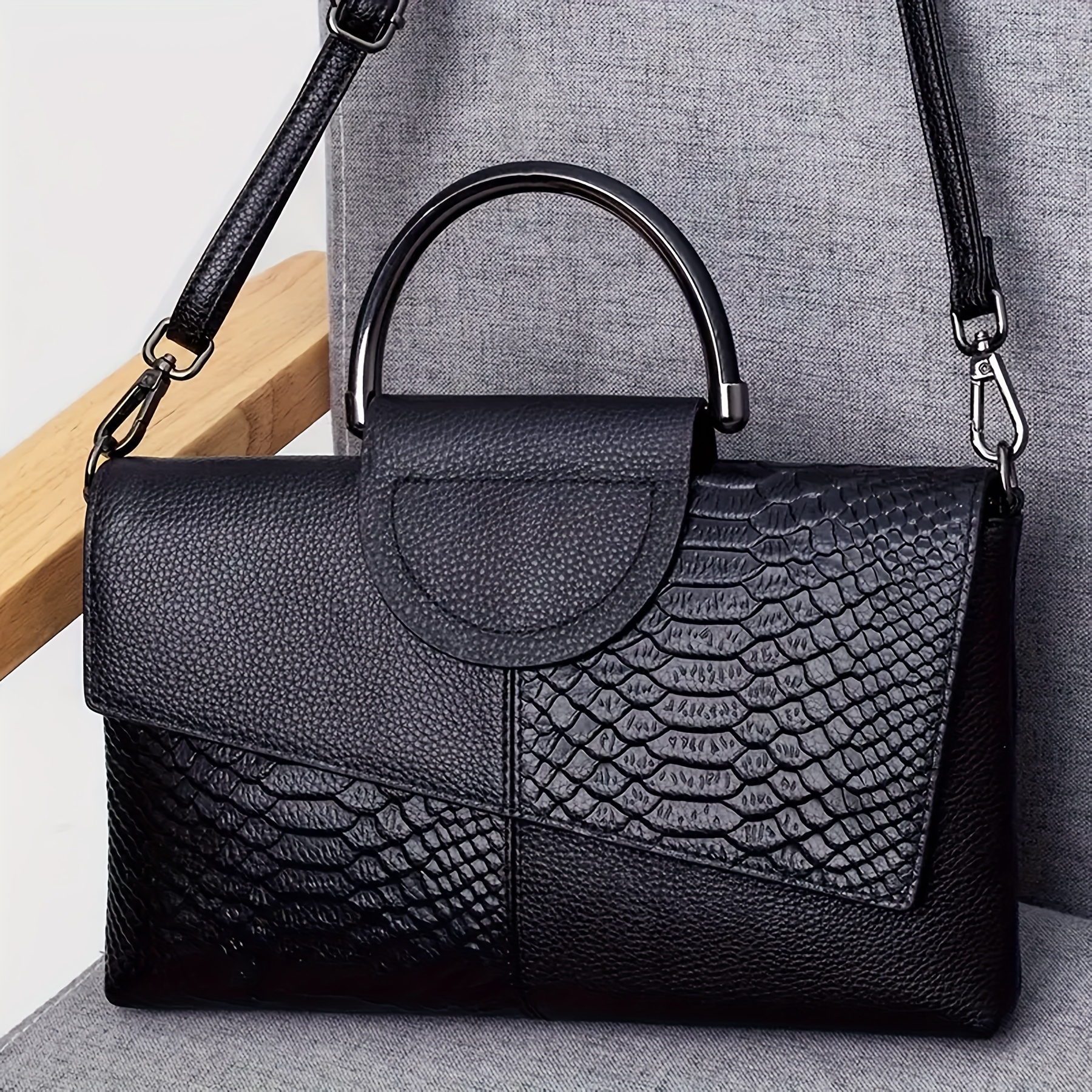 

Stylish Black Crocodile Pattern Handbag - Shoulder & Crossbody Bag With Magnetic Closure, Work, Shopping, And Gifts, Giftready Purse | Crocodile Texture | Bag