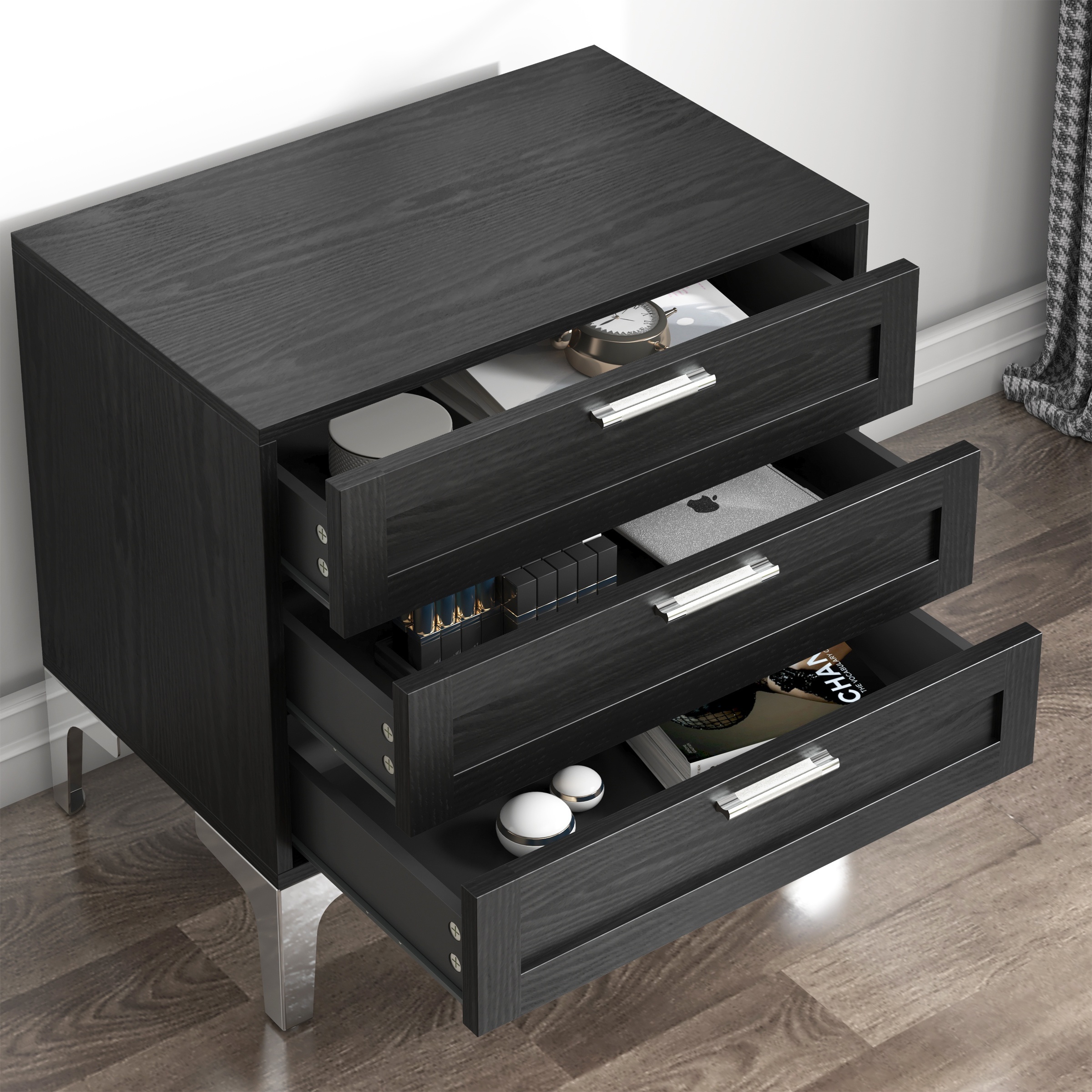 black dresser and night stand Modern Style Night Stand Made With Wood In Black Black 2 Drawers Bedsi