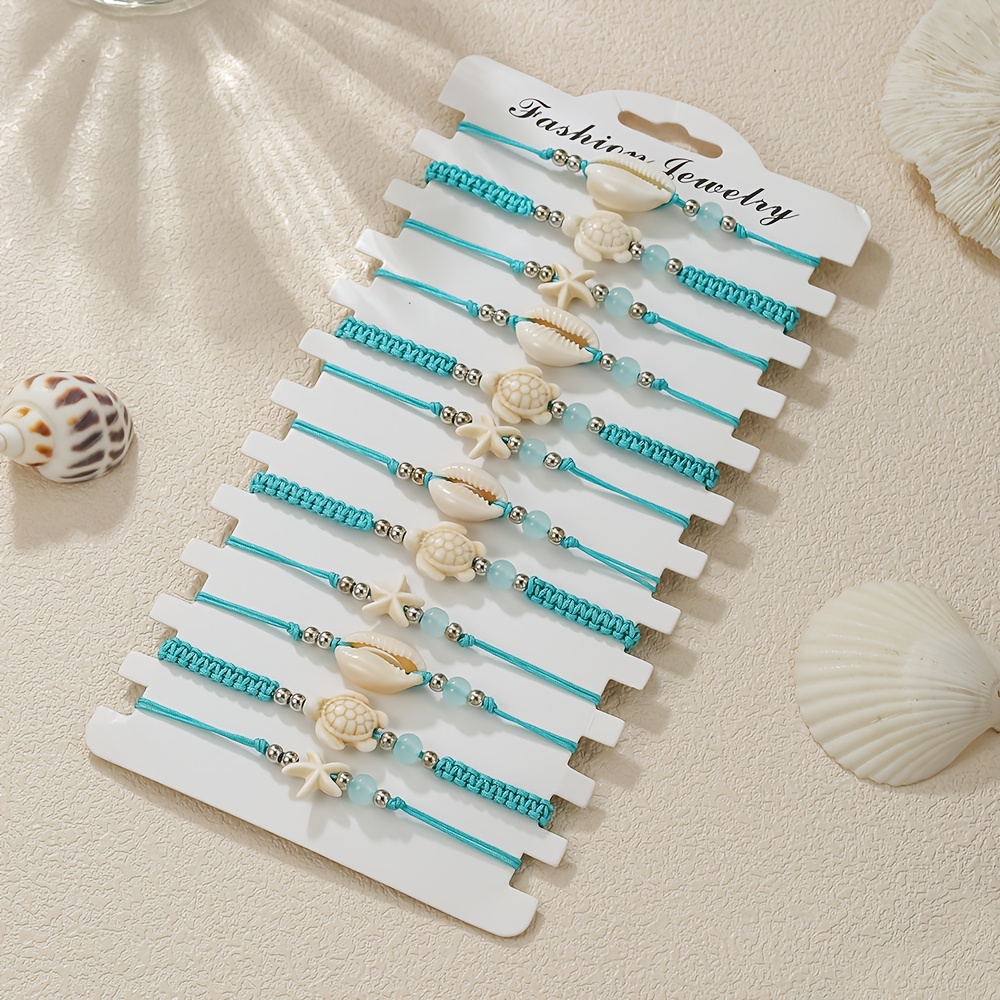 TEMU Conjunto de pulseras de cuerda tejida a ajustables, estilo elegante y moderno con temática de playa, colgante de marinos, joyería de moda para