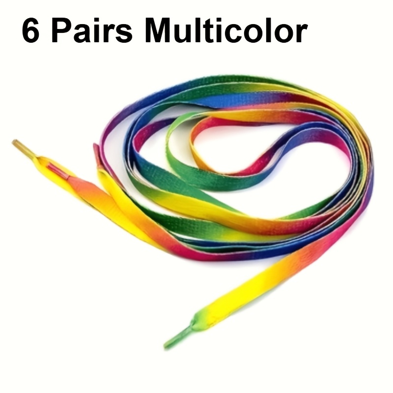 Image of 6 Pairs(12pcs), 47.24inch Colorful Shoelaces, Rainbow Gradient Color Shoelaces.