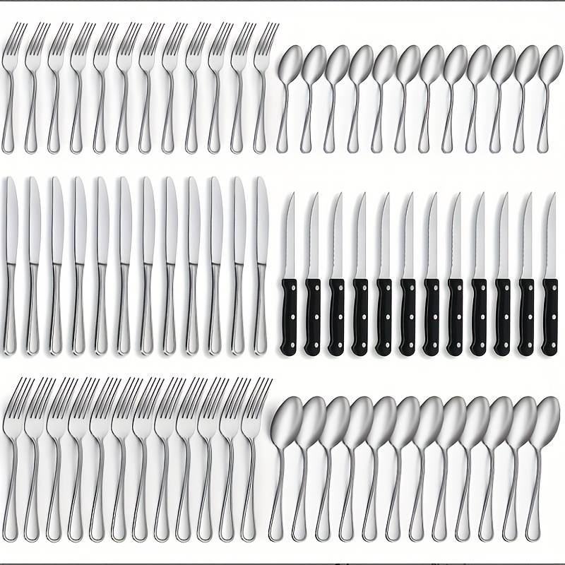 

Set Of 72 Pieces Of Cutlery, Including Steak Knives, Stainless Steel Cutlery Set With Knives, Forks, And Spoons, Suitable For Restaurants/parties/weddings, Dishwasher Safe