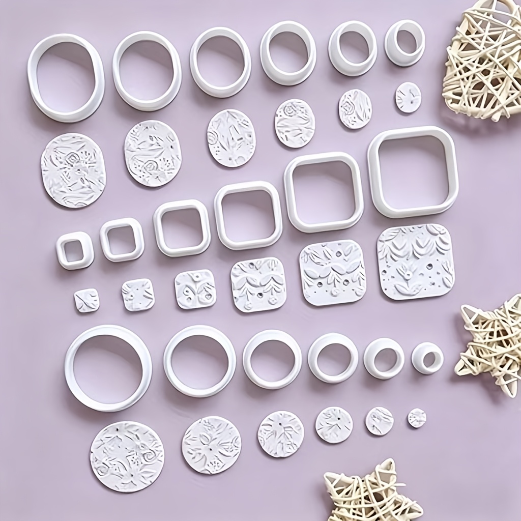 TEMU Set de 18 piezas de pulseras de arcilla de plástico y moldes redondos/cuadrados y cortadores - Multi-tamaño adecuado para hacer joyas,