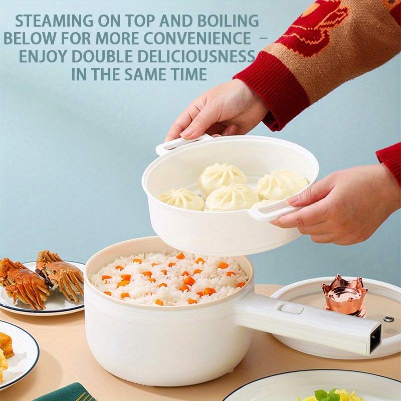 portable electric hot pot with steamer basket, multifunctional electric frying pan, suitable for noodles, pasta, eggs, soup and oatmeal - white, travel -  , -   insulation,   kitchenware | ergonomic kitchen utensils 0