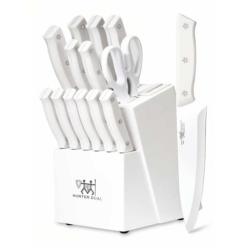 

.dual15pcs Home Kitchen Premium Knife Set, German Stainless Steel - With Sharpener Block , Dishwasher Safe Kitchen Knife With Built-in Sharpener, White