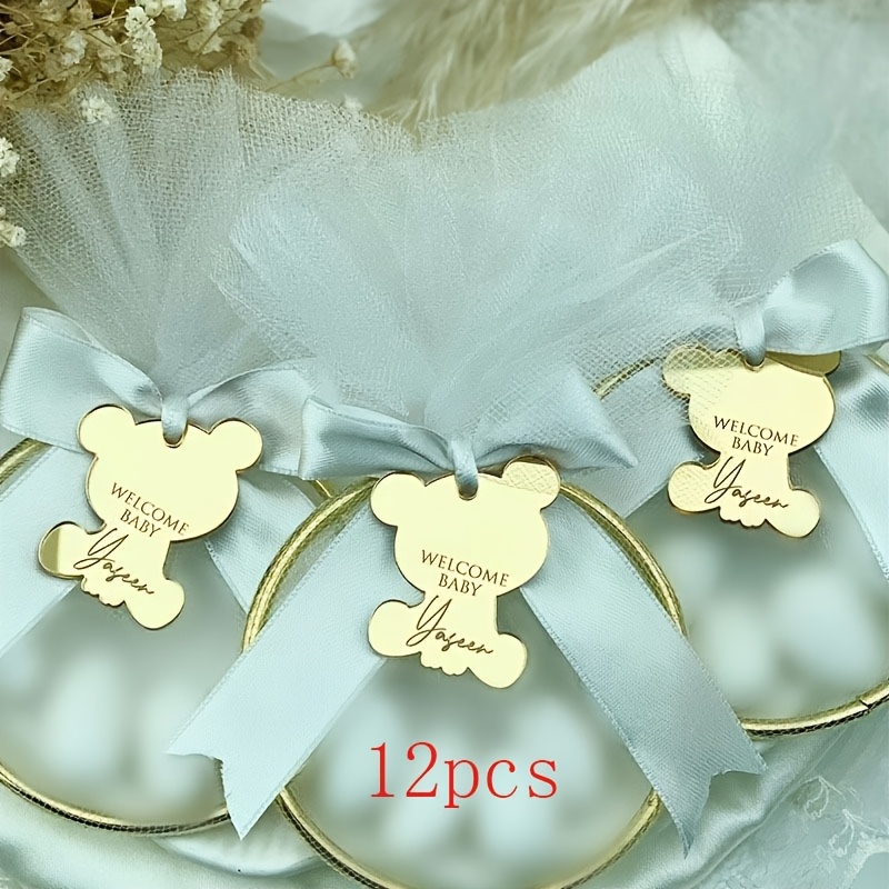 TEMU 12/30/50 pièces Étiquettes Acrylique Personnalisées en Peluche avec Ruban (Couleurs de Ruban ), Décoration Cadeau Shower ou Baptême, Étiquettes