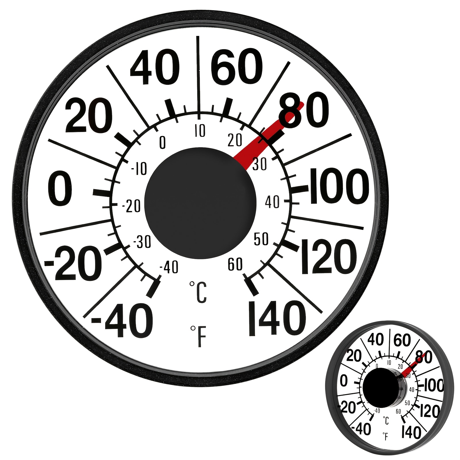 TEMU 1pc Outdoor Window Thermometer, 4.3-inch Clear Acrylic Dial, Dual Scale -40 To 140°f / -40 To 60°c, Abs Weatherproof Housing With Adhesive Base