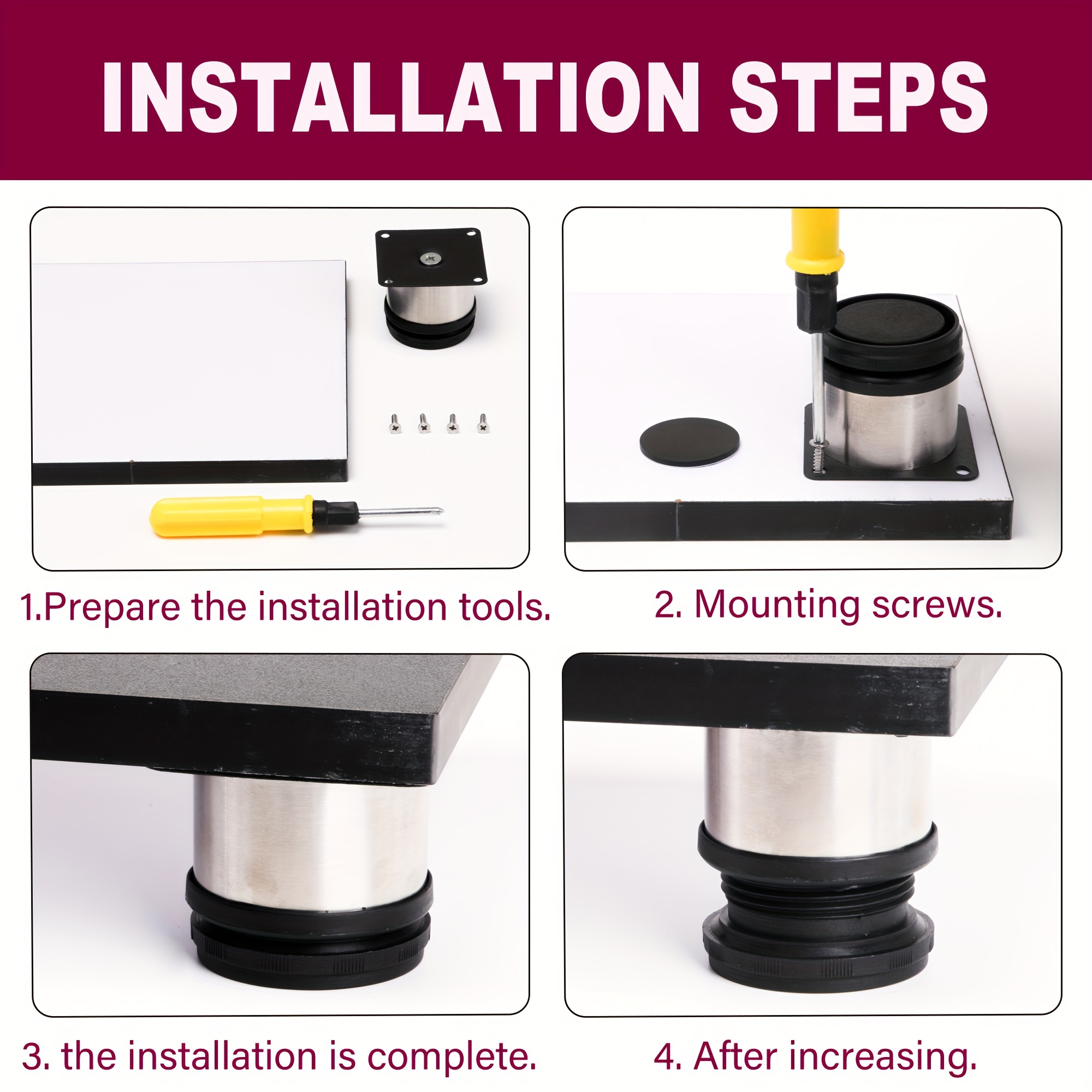 Youery 8 PCS 50x50mm Adjustable Support Furniture Legs Stainless