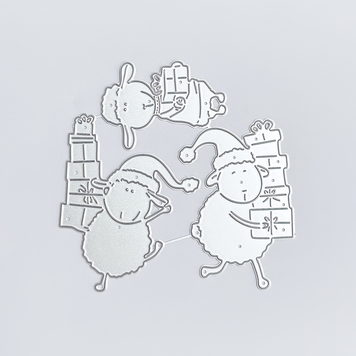 TEMU 1pc Lovely Christmas Sheep With Gifts Themd Scrapbooking Metal Cutting Dies, Diy Scrapbooking Paper Craft Die Cuts, Stencil For Card Making