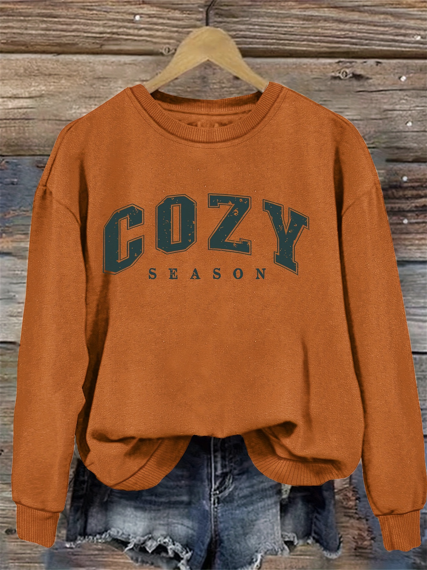 alphabet print sweatshirt crew neck casual sweatshirt for winter and fall womens clothing