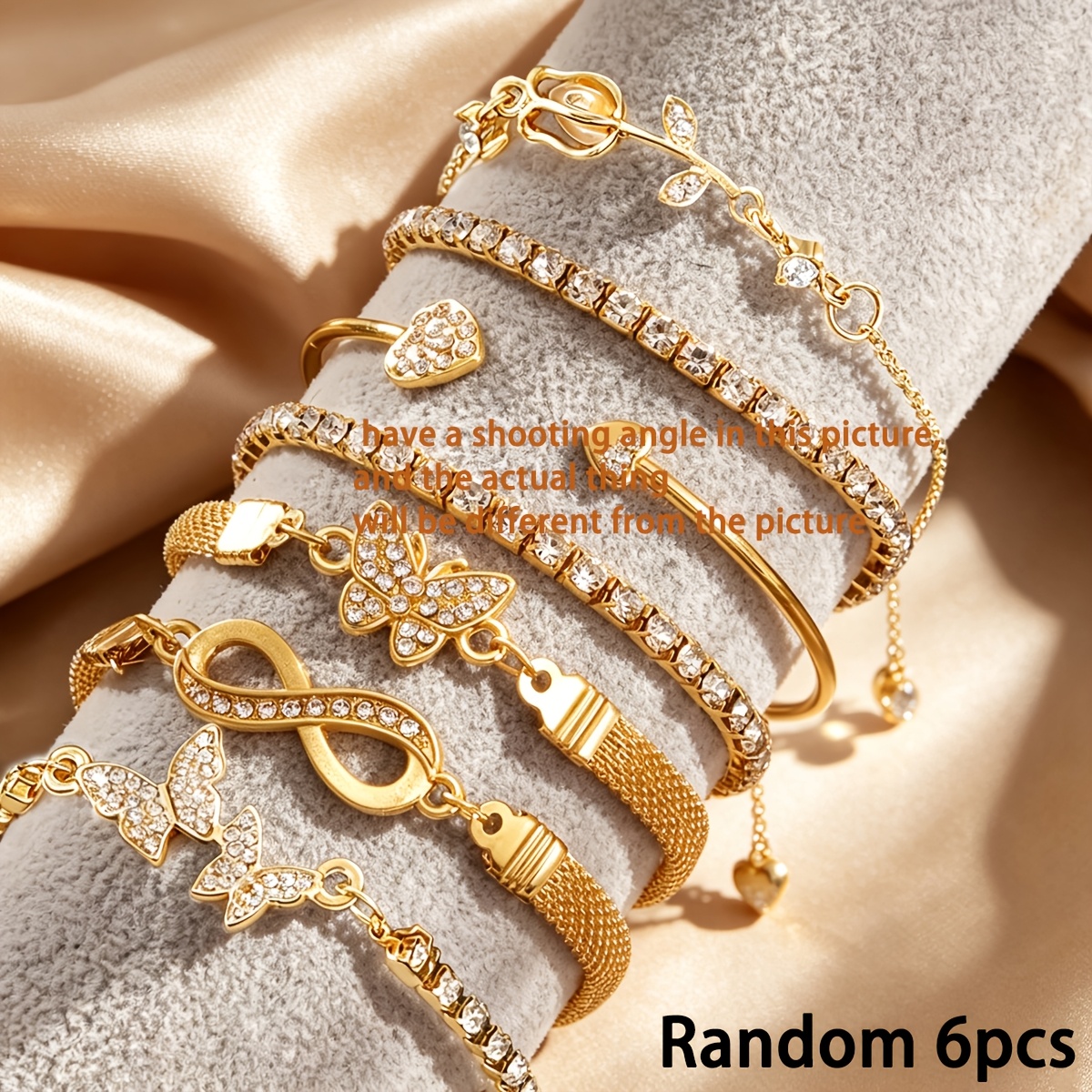 TEMU Sorpresa de 6 pulseras de 8 , estilo moderno, para ir al trabajo, , con incrustaciones de mariposas y diamantes de , elegantes y lujosas, set de