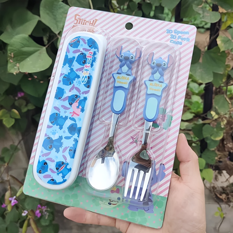 stainless steel fork and spoon set with cute cartoon design - portable, reusable cutlery with storage box, ideal for home and outdoor use, perfect gift for christmas or birthdays, outdoor dining essentials|  desig urable cutlery Product details 1
