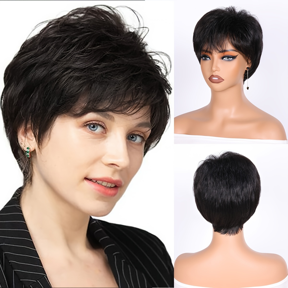 Elegant Pixie Cut Synthetic Wig Bangs Women Perfect Daily Temu