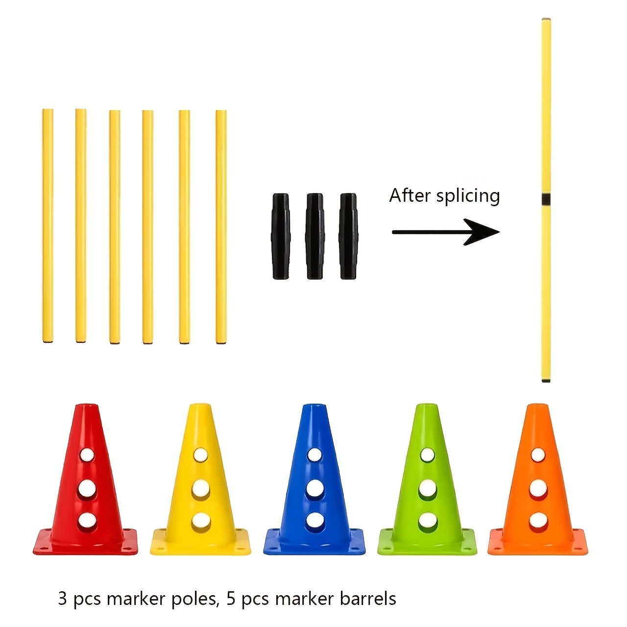 TEMU 3 Marking Poles + 5 Perforated Marking Cones, Dog Hurdle And Weave Pole Obstacle Training Equipment, Suitable For Cats, Puppies, And Adult Dogs