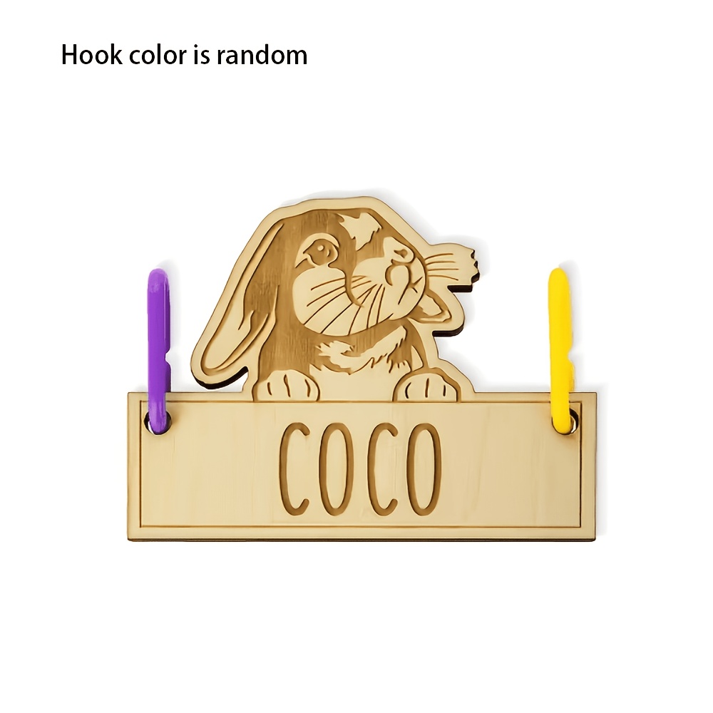TEMU Personalized Cute Rabbit Wooden Cage Tag With Hanging Ring (random Color ) Engravable Name, Rabbit Cage Decoration Accessory, Birthday Gift For