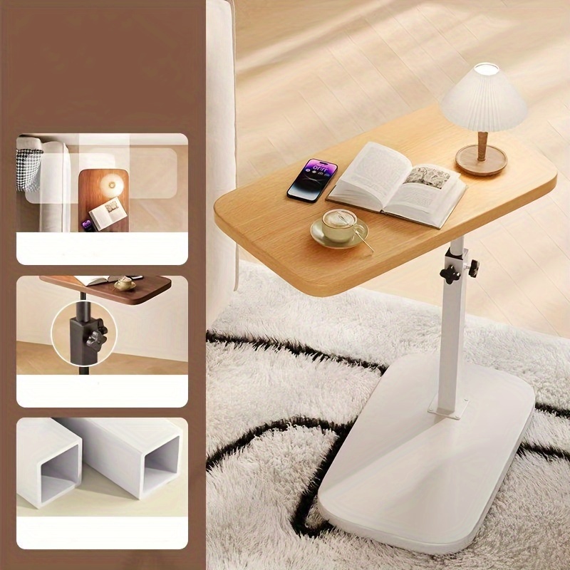 item picture adjustable height mobile side table modern hardwood high density fiberboard sofa bed desk with casters foldable   room bedroom home   assembly home office desk minimalist side table wood grain  