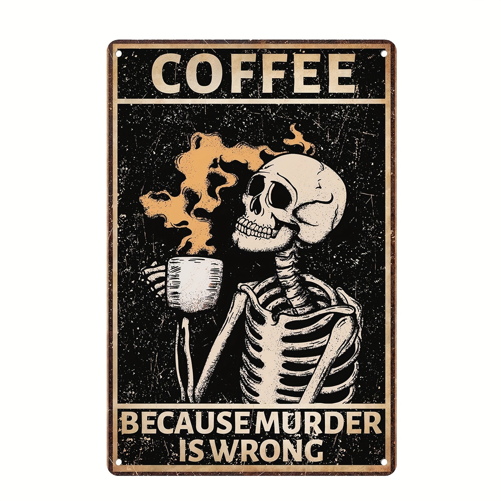 

Skeleton Drinking Coffee Metal Sign, Vintage Iron Wall Decor For Home, Cafe, Bar, Office - Funny Retro Strong Coffee Sign, 12 X 8 Inch