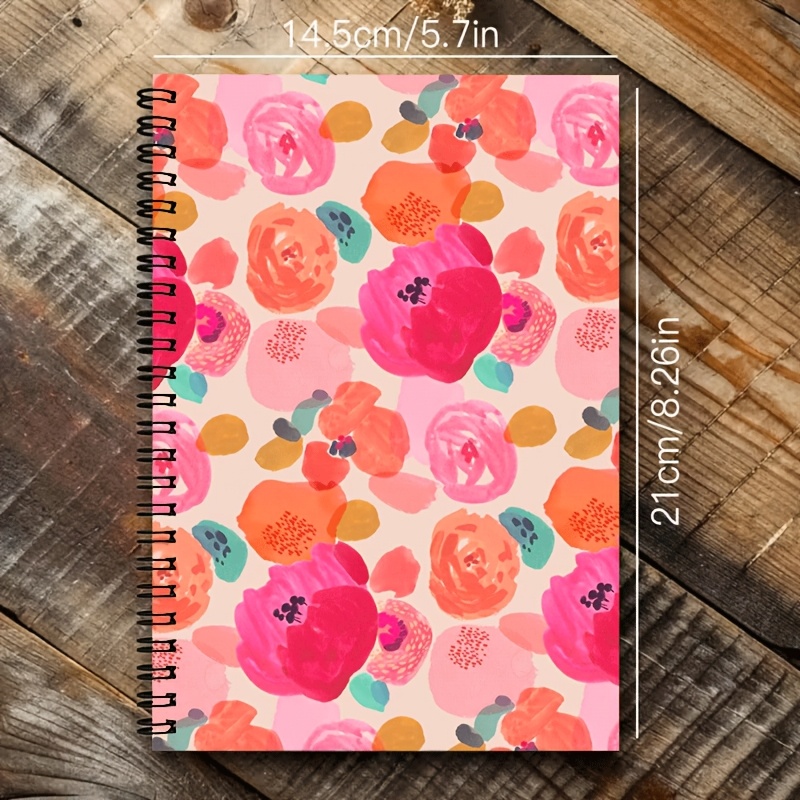 TEMU 1pc Cahier à spirale A5 2D plat, 1pc 2D plat, , aquarelle, floral, taille 21×14.5Cm, spirale noire à 24 trous, 50 feuilles 100 pages, cahier