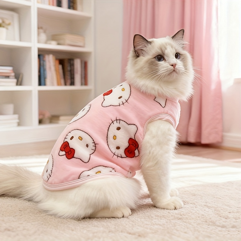Image of 1pc Of Cute Autumn And Winter New Kitty Cat T-shirt, Vest - Kitten Pet Clothes, Fleece-lined Warm Suitable For Small Dogs And Cats