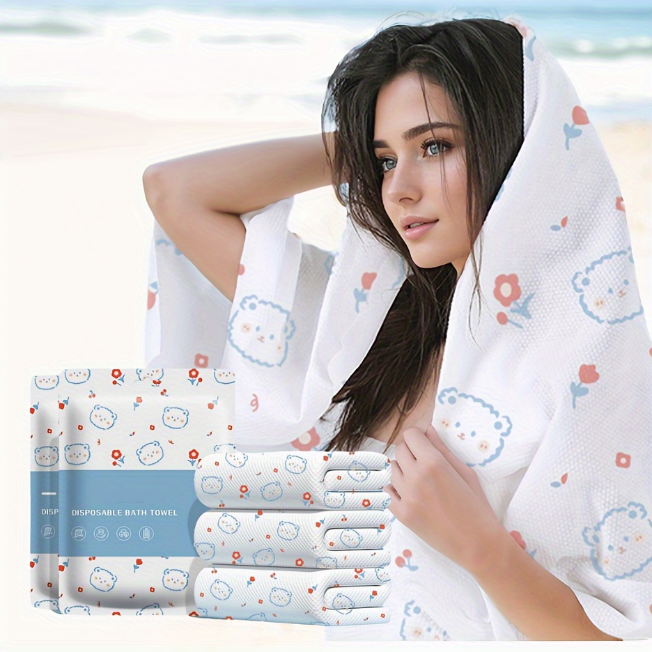 

2/3pcs, Disposable Cartoon Printed Bath Towels, Individually Packaged, Thickened Towels For Travel And Business Trips, Plant Fiber Strong Absorbent High-quality Bath Towels