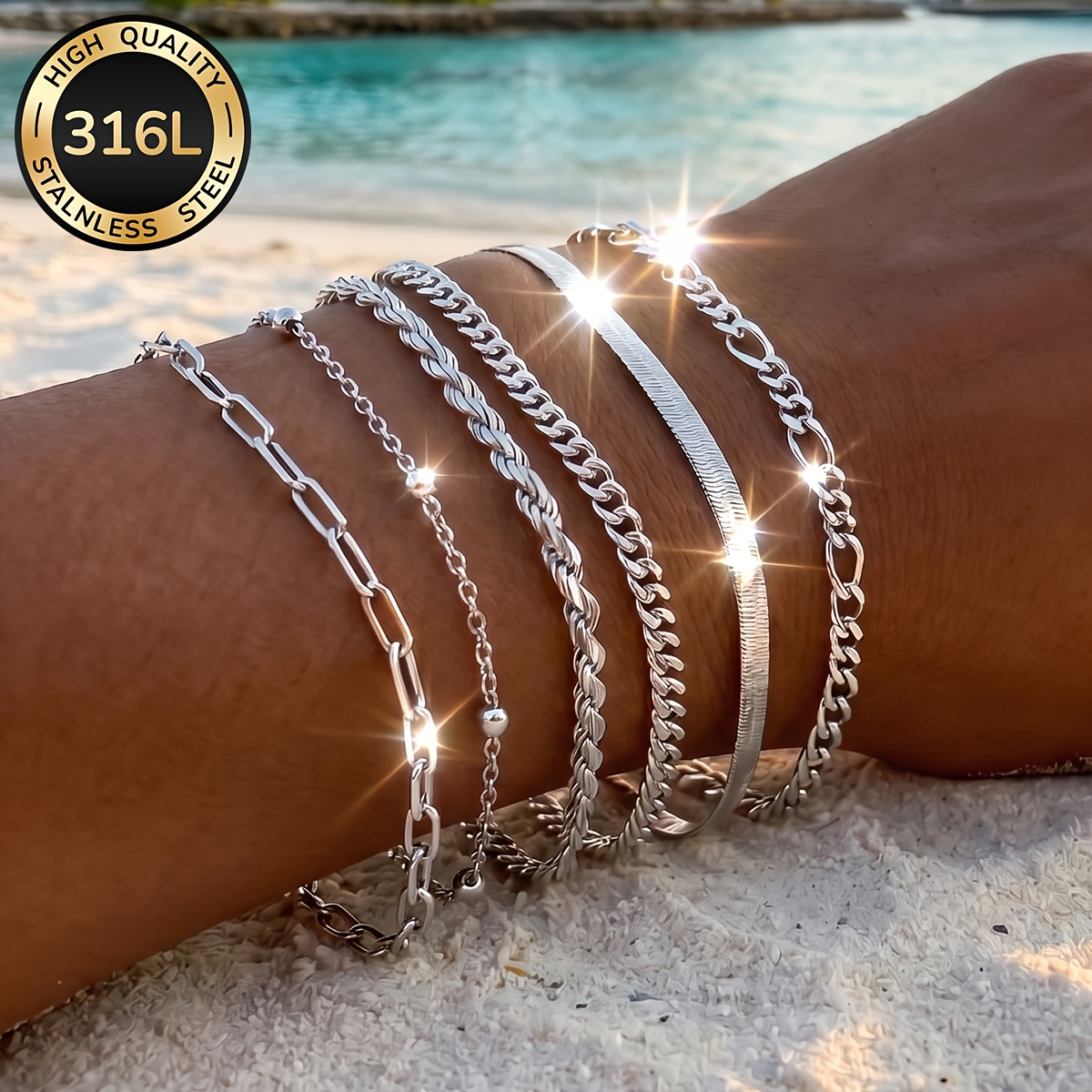 Image of 6pcs Set Of 316l Stainless Steel Bracelets For Women, Waterproof And Fade-resistant Additions, Stylish And Elegant Jewelry, Perfect For Daily Wear, Parties, And Gifting On Special Occasions