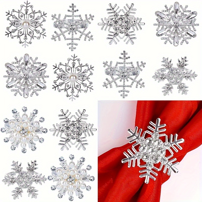 

6pcs Christmas Napkin Rings Set - Metal Snowflake Design Holders For Holiday Dinner, Wedding, And Table Decor - Christmas Party Accessories