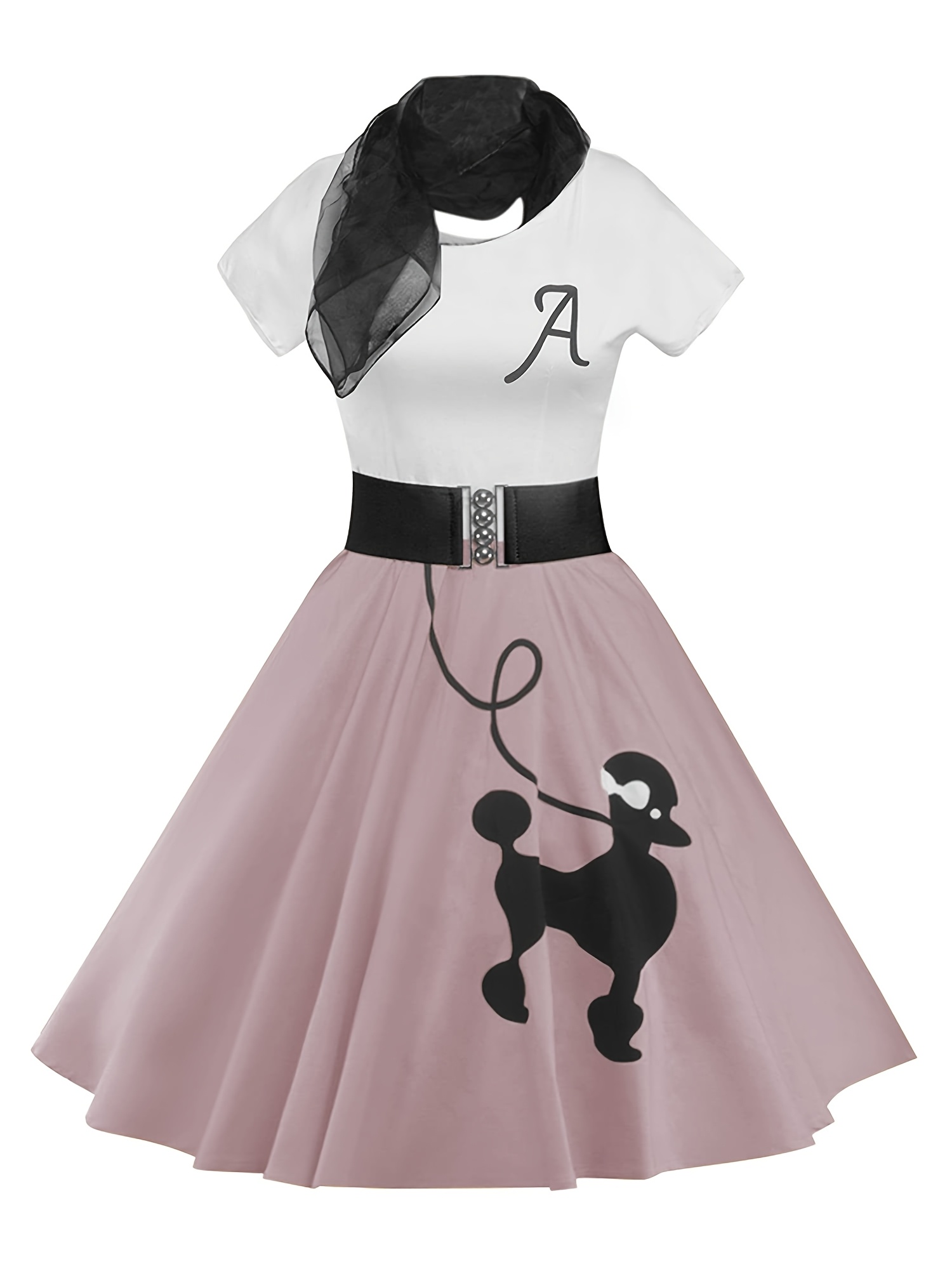 womens retro poodle print dress vintage high waist - Temu