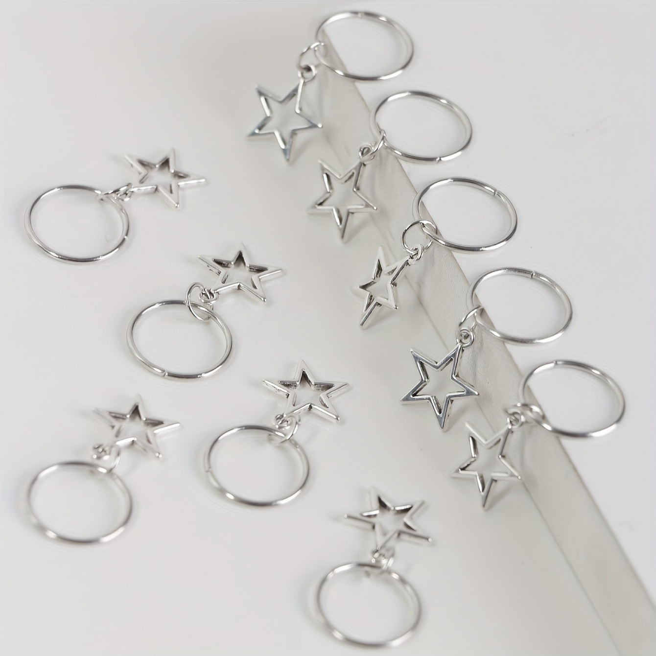 Image of 10pcs/set Star Shape Metal Hair Ring,hair Braid Diy Dreadlocks Beads Hair Accessories Loc Hair Jewelry For Braids Metal Cuffs Decoration, Gift For Eld, Gift For Ramadan