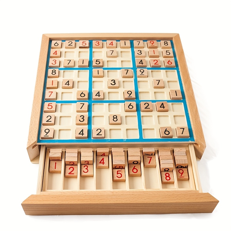 1 Jeu de Sudoku de grille logique - Bois, grille 9x9 avec des nombres, idéal pour la pensée logique et les énigmes cérébrales, jeu d'énigmes cérébrales | Grille numérotée | Construction en bois, jeu de Sudoku