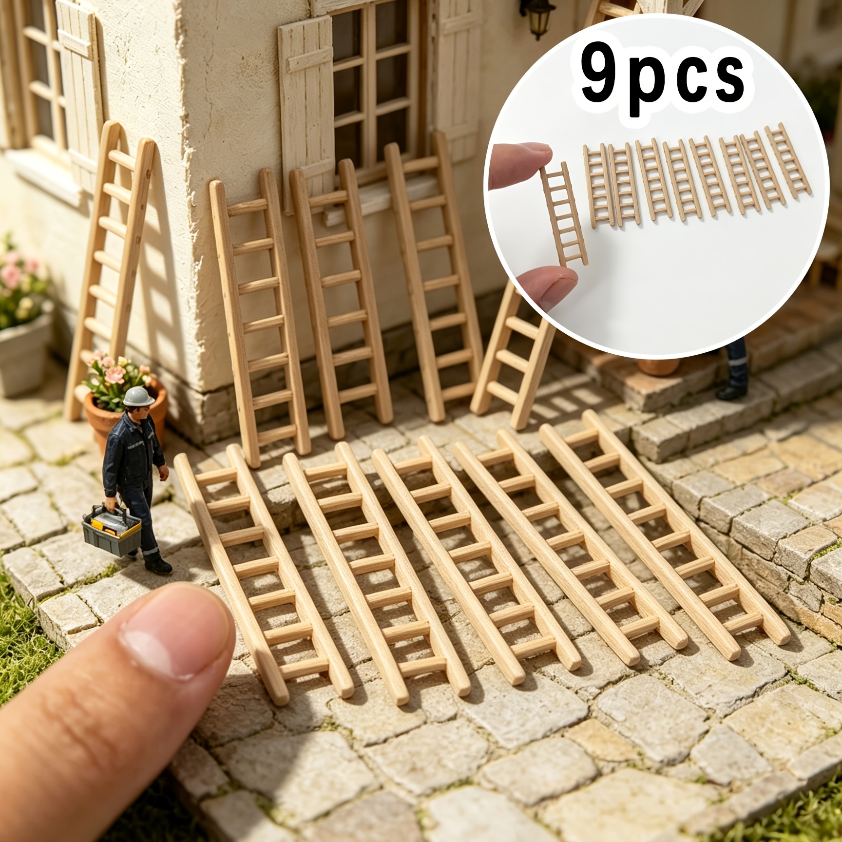 TEMU 9 pezzi, Miniature di scale , Design stampato in 3D, Ornamenti di decorazioni paesaggistiche in miniatura, Aggiunte per case , per modelli di ,
