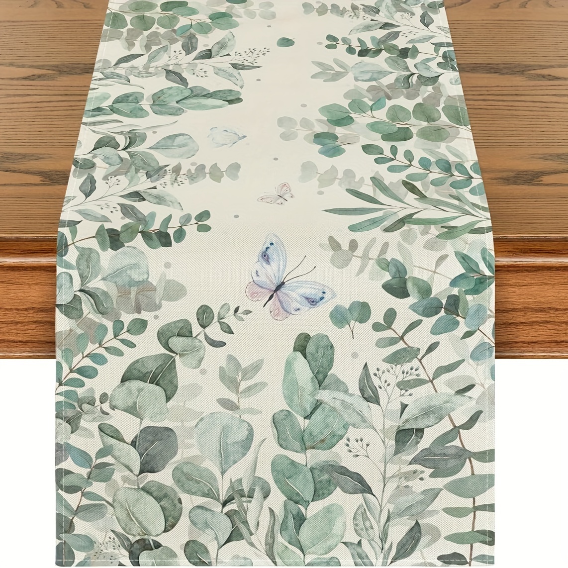 

1pc, Table Runner, Green Plant Printed Table Runner, Spring Theme Dustproof & Wipe Clean Table Runner, Perfect For Home Party Decor, Dining Table Decoration, Aesthetic Room Decor