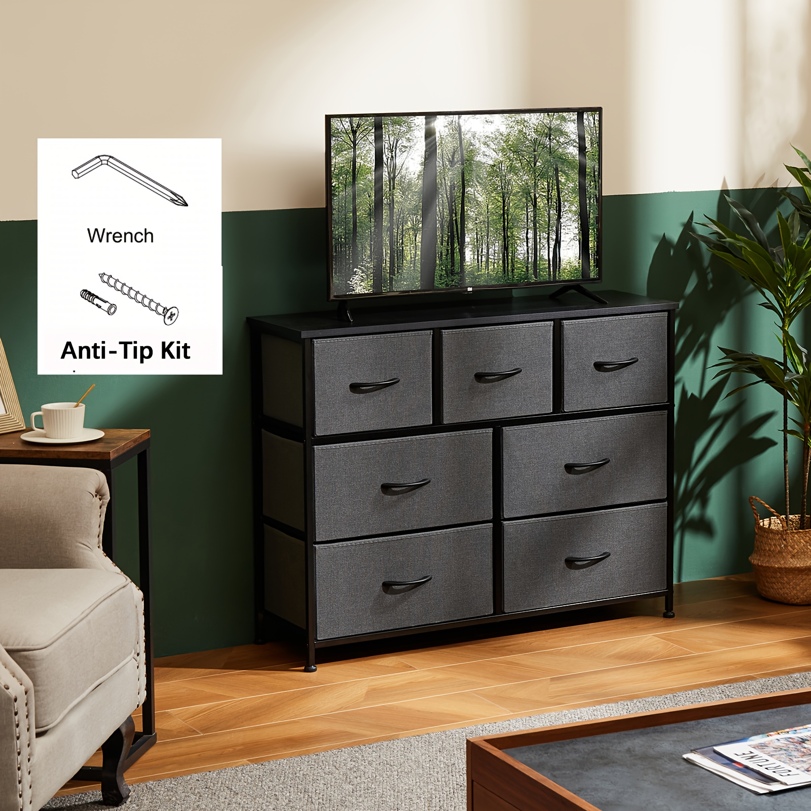 TEMU 7 Drawers Fabric Storage Tower, Bedroom Vanity, Bathroom Storage Cabinet, Storage Drawers, Tv Cabinet With 7 Drawers Fabric Storage Tower, Chest