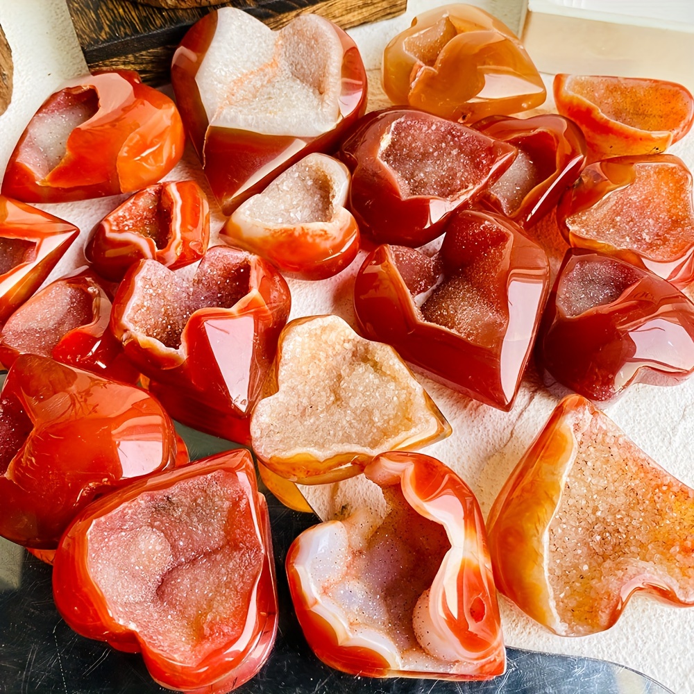 Red Agate Heart Shaped Geode Crystal Cluster with Natural Patterns