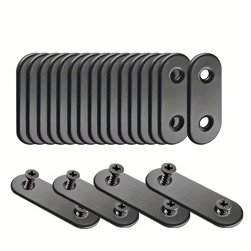 

60pcs (20pcs Flat Plate Straight Brackets With 40pcs Screws)black Flat Straight Braces, Metal Mending Brackets Straight Corner Braces