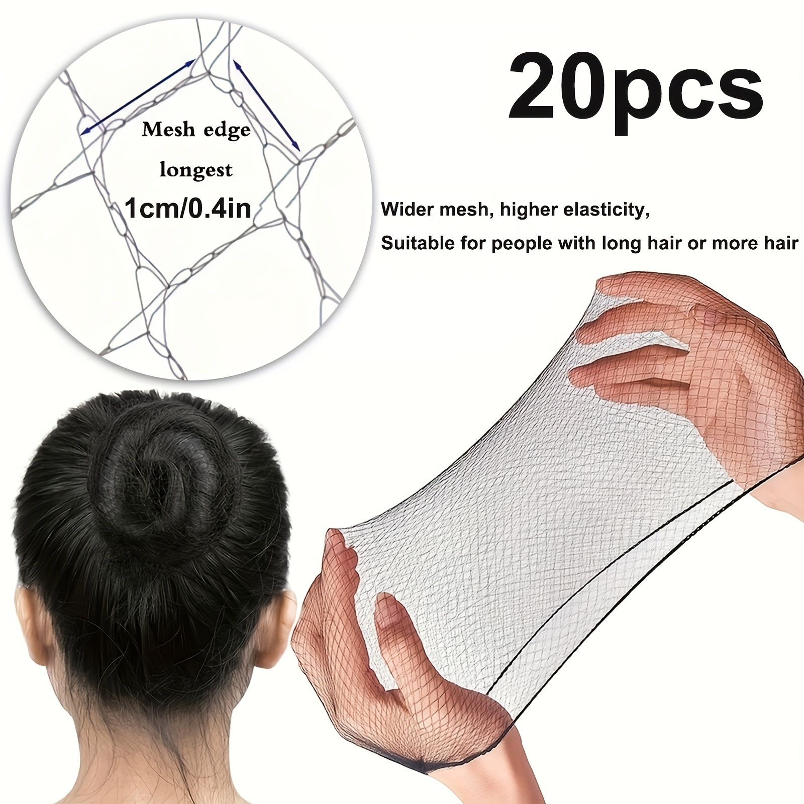 TEMU 20 Black Hair Nets, 20-inch Elastic Nets, Suitable For Food Service, Ballet Dancers, And Wigs