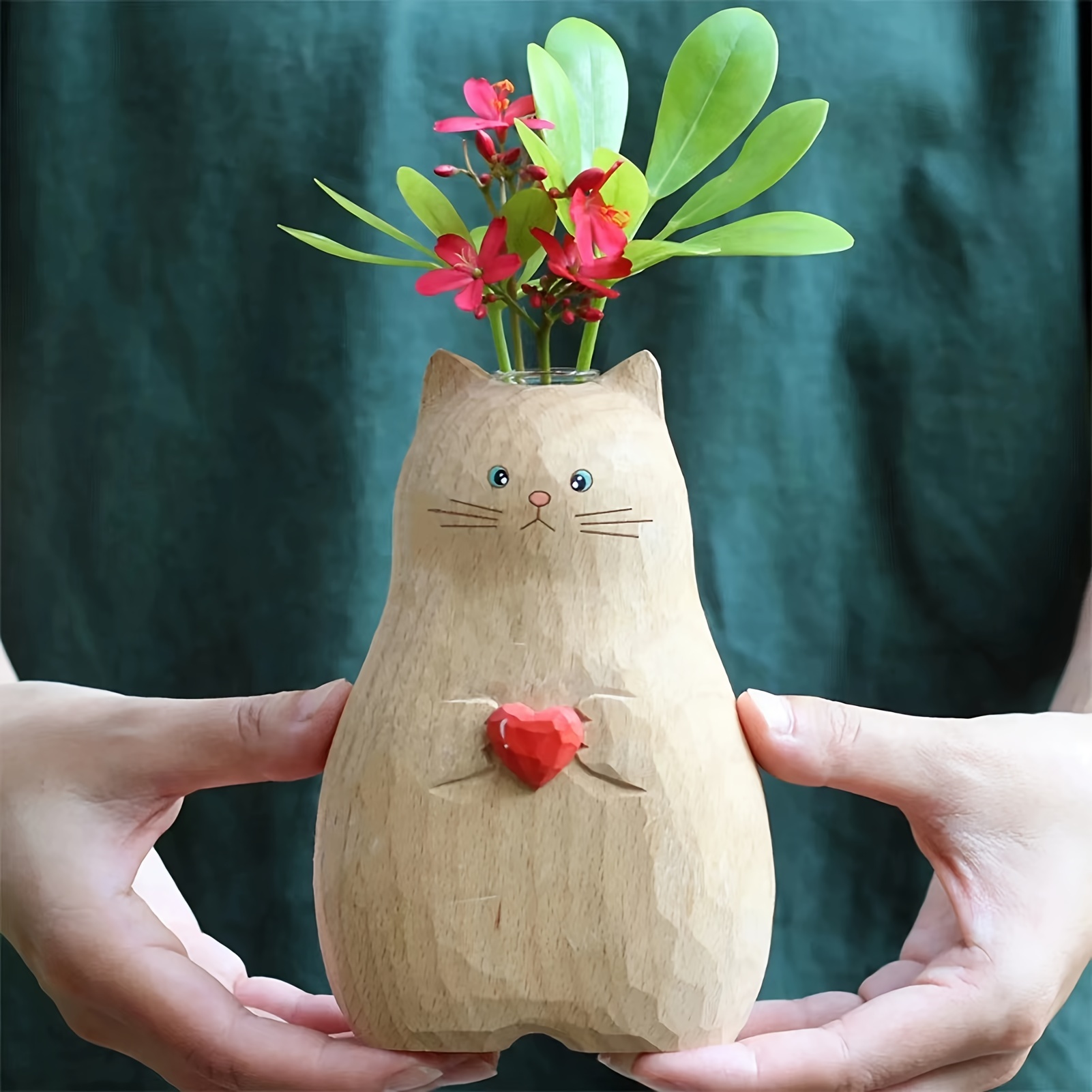 

Cat Vase Handmade Wooden Statue Flower Arrangement Vases Ornaments Lovers Crafts Decoration